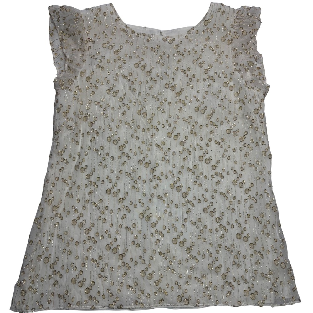 Sail to Sable Blouse Womens White Gold Excellent Silk Metallic Ruffle Top Med